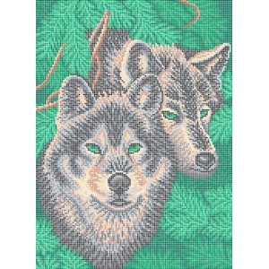 W-0681 Wolves in a pine forest (full stitching) A3